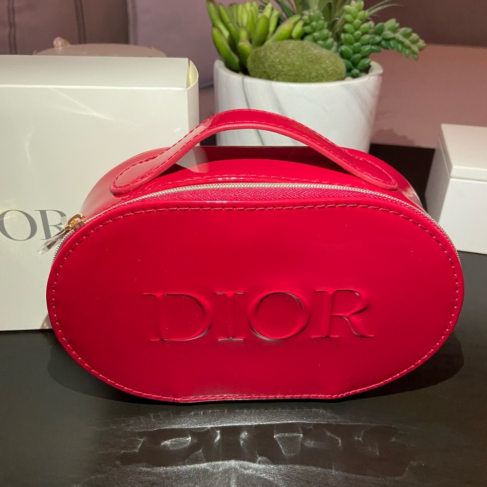 DIOR Beauty Red Cosmetic Makeup Bag Pouch With Handle NEW! - Picture 3 of 7